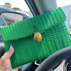 Green Woven Clutch with Flap Closure